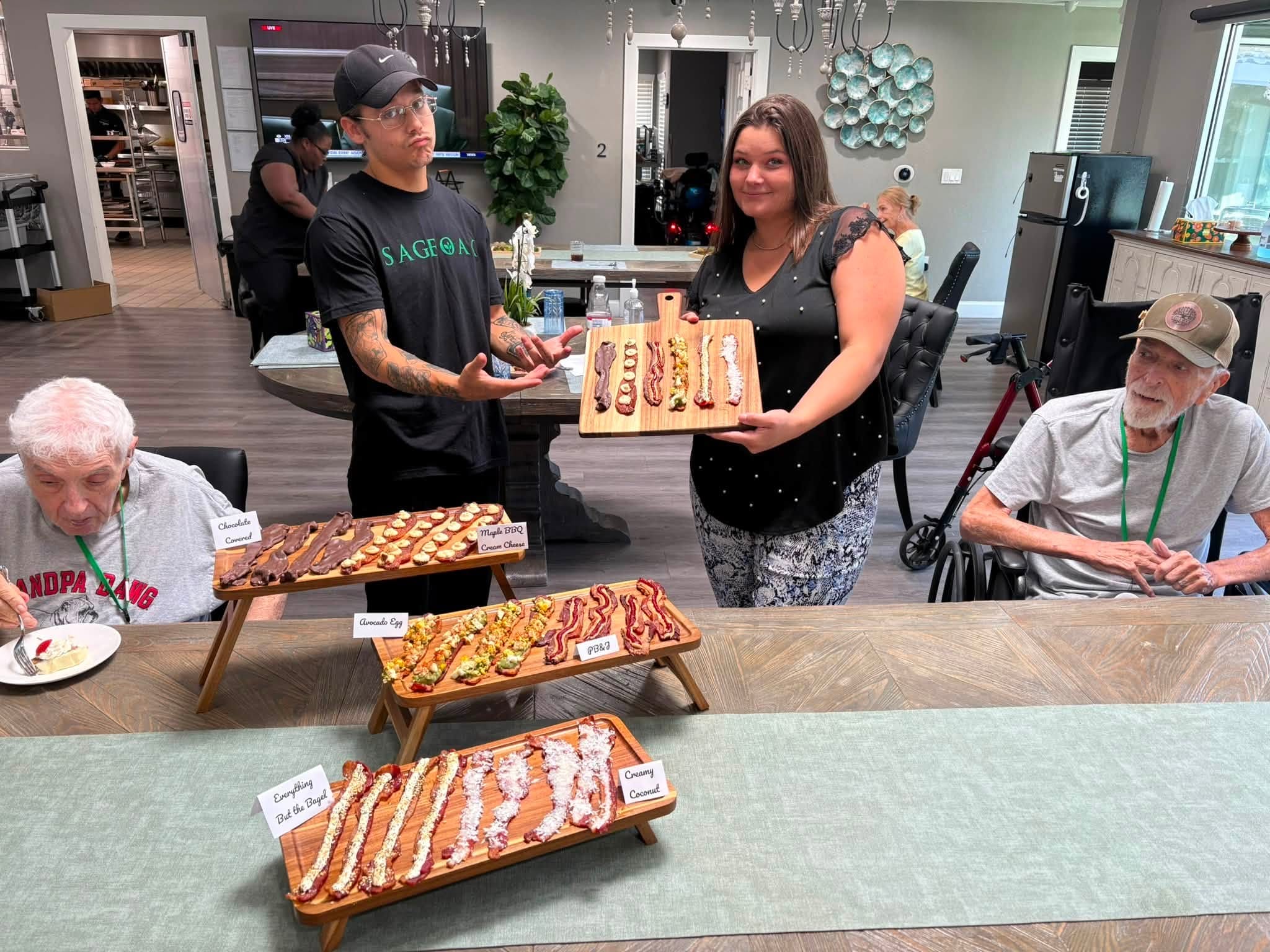 A six-flavor bacon tasting bar at Sage Oak. Not on any standard menu, because there is no standard menu.